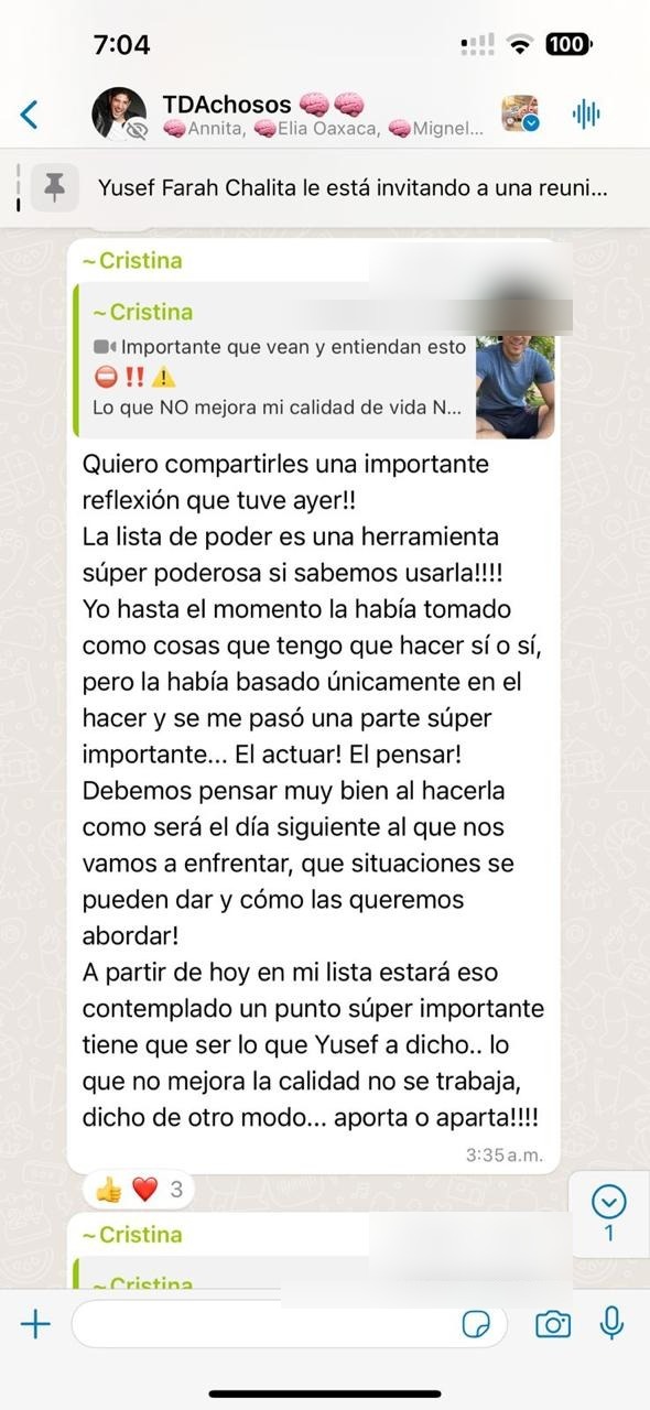 Testimonio de WhatsApp
