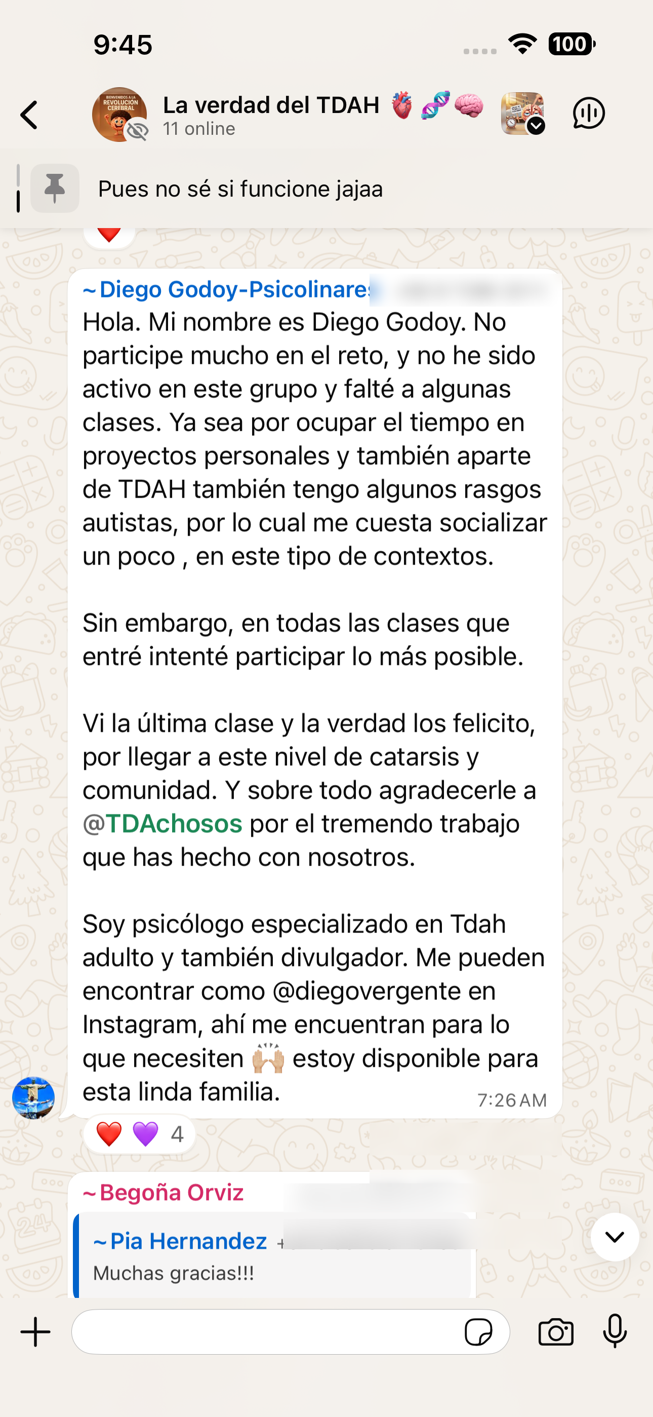 Testimonio de WhatsApp